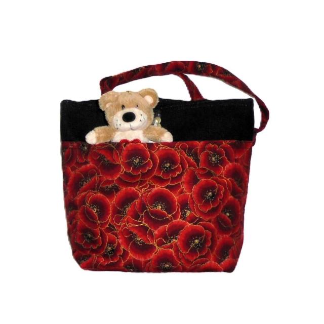 ◆ちょっと持ちお散歩ミニバッグ◆Japanesque和柄◆赤い牡丹×黒地◆外ポケA < 女性ファッション ◆ちょっと持ちお散歩ミニバッグ◆Japanesque和柄◆赤い牡丹×黒地◆外ポケA < 女性ファッションの