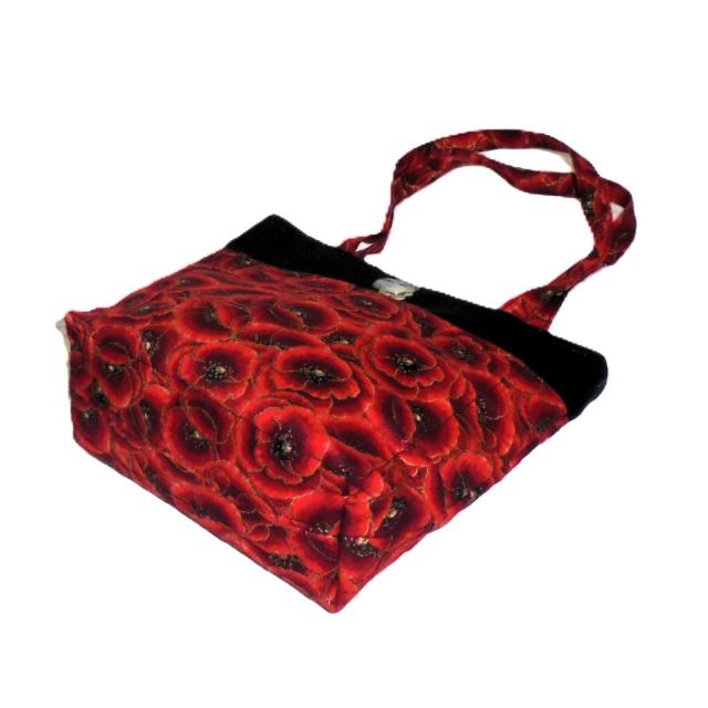 ◆ちょっと持ちお散歩ミニバッグ◆Japanesque和柄◆赤い牡丹×黒地◆外ポケA < 女性ファッション ◆ちょっと持ちお散歩ミニバッグ◆Japanesque和柄◆赤い牡丹×黒地◆外ポケA < 女性ファッションの