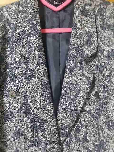 中古♪ミセスジャケット・ペイズリー柄・紺×オフ白★フリー表記 < 女性ファッション  中古♪ミセスジャケット・ペイズリー柄・紺×オフ白★フリー表記 < 女性ファッションの