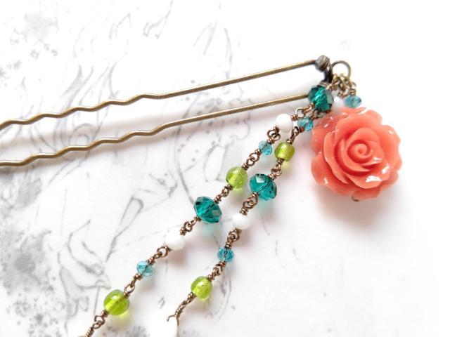 *珊瑚色の薔薇かんざし* 22035 < 女性ファッション  *珊瑚色の薔薇かんざし* 22035  < 女性ファッションの