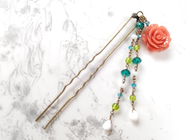 *珊瑚色の薔薇かんざし* 22035 < 女性ファッション  *珊瑚色の薔薇かんざし* 22035 < 女性ファッションの