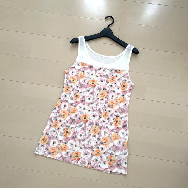 新品 ノースリーブ カットソー タンクトップ 花柄 < 女性ファッション  新品 ノースリーブ カットソー タンクトップ 花柄  < 女性ファッションの