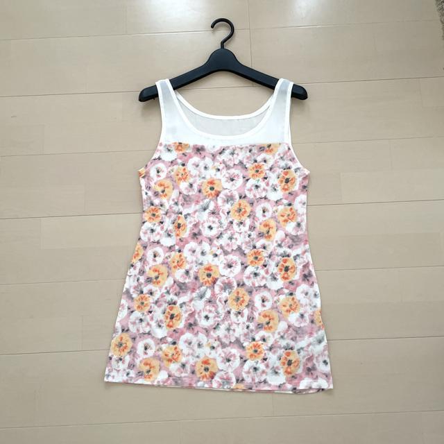 新品 ノースリーブ カットソー タンクトップ 花柄 < 女性ファッション  新品 ノースリーブ カットソー タンクトップ 花柄 < 女性ファッションの