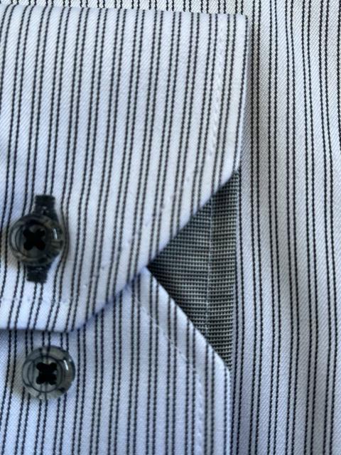 LLサイズ!高貴紳士的!形態安定!シャキッと渋い紳士的!細黒×白色合い!ストライプ!長袖!ボタンダウンシャツ! < 男性ファッション  LLサイズ!高貴紳士的!形態安定!シャキッと渋い紳士的!細黒×白色合い!ストライプ!長袖!ボタンダウンシャツ! < 男性ファッションの