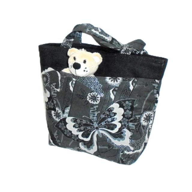 ◆ちょっと持ちお散歩ミニバッグ◆Japanesque和柄モダン・黒系バタフライ蝶◆外ポケA < 女性ファッション ◆ちょっと持ちお散歩ミニバッグ◆Japanesque和柄モダン・黒系バタフライ蝶◆外ポケA < 女性ファッションの