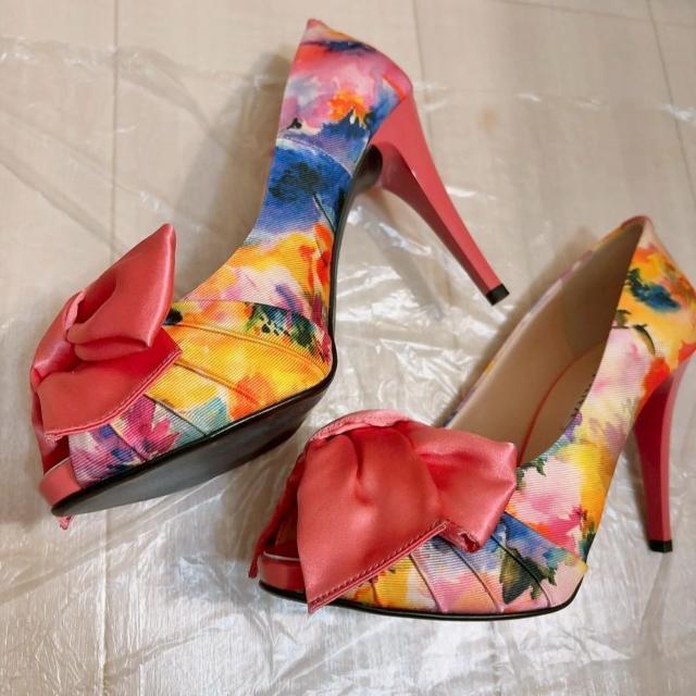 試着のみ!!◆DIANA/ダイアナ◆花柄オープントゥパンプス★立体リボン付き*23.5cm*高見え♪春コーデ < ブランド 試着のみ!!◆DIANA/ダイアナ◆花柄オープントゥパンプス★立体リボン付き*23.5cm*高見え♪春コーデ < ブランドの