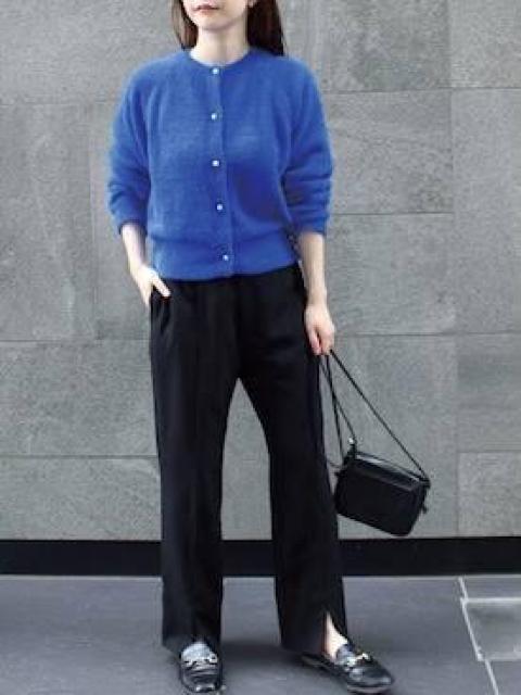 定価6,930円●OIOI マルイ購入●美脚パンツ●メランジツイルスリットパンツ●L 黒ブラック < 女性ファッション  定価6,930円●OIOI マルイ購入●美脚パンツ●メランジツイルスリットパンツ●L 黒ブラック < 女性ファッションの