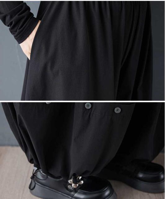 ワイドパンツ ガウチョパンツ 飾りボタン付き ブラック 大きいサイズ < 女性ファッション ワイドパンツ ガウチョパンツ 飾りボタン付き ブラック 大きいサイズ < 女性ファッションの