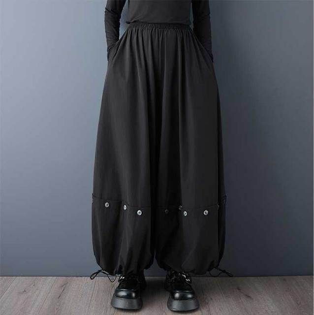 ワイドパンツ ガウチョパンツ 飾りボタン付き ブラック 大きいサイズ < 女性ファッション ワイドパンツ ガウチョパンツ 飾りボタン付き ブラック 大きいサイズ < 女性ファッションの