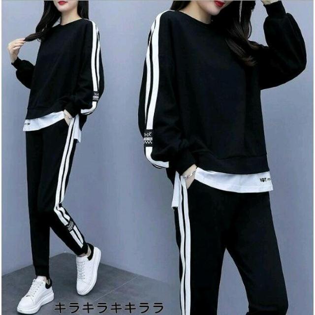 《New》スポーティー★重ね着風*スポーツウェア/スウェット/セットアップ<ブラックXL> < 女性ファッション 《New》スポーティー★重ね着風*スポーツウェア/スウェット/セットアップ<ブラックXL> < 女性ファッションの