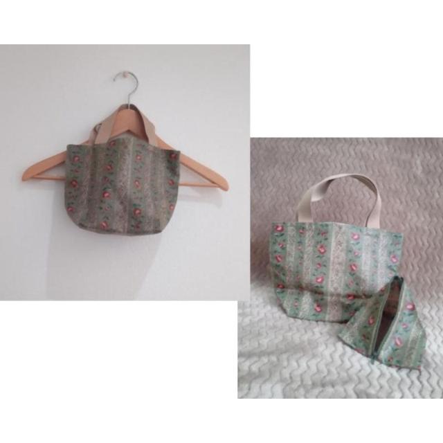 レトロ 花柄 ポーチ付ハンドバッグ トートPVC お弁当入れにも♪ < 女性ファッション  レトロ 花柄 ポーチ付ハンドバッグ トートPVC お弁当入れにも♪  < 女性ファッションの