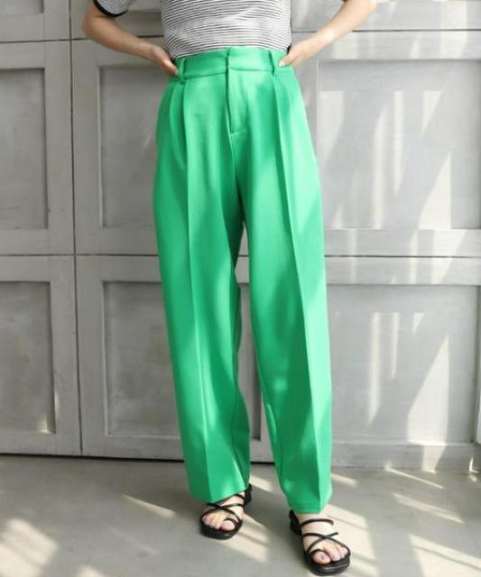 送料無料●スタイルUP!美脚パンツ●センタータックハイウエストパンツ●緑グリーン●M < 女性ファッション  送料無料●スタイルUP!美脚パンツ●センタータックハイウエストパンツ●緑グリーン●M < 女性ファッションの