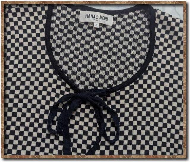 ハナエモリ リボン付き市松模様ニット 白×黒☆やや難 < ブランド ハナエモリ リボン付き市松模様ニット 白×黒☆やや難 < ブランドの