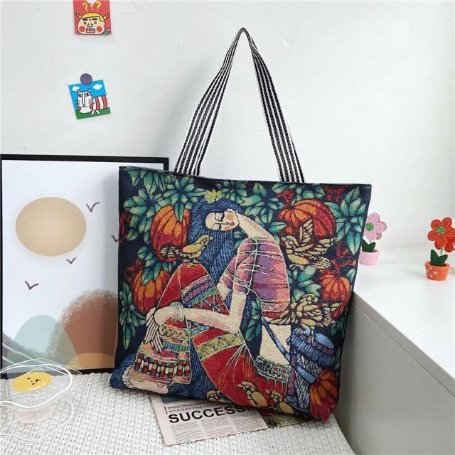 バッグ 鞄 民族風 キャンバス トートバッグ 芸術 プリント かばん お買い物 < 女性ファッション  バッグ 鞄 民族風 キャンバス トートバッグ 芸術 プリント かばん お買い物  < 女性ファッションの
