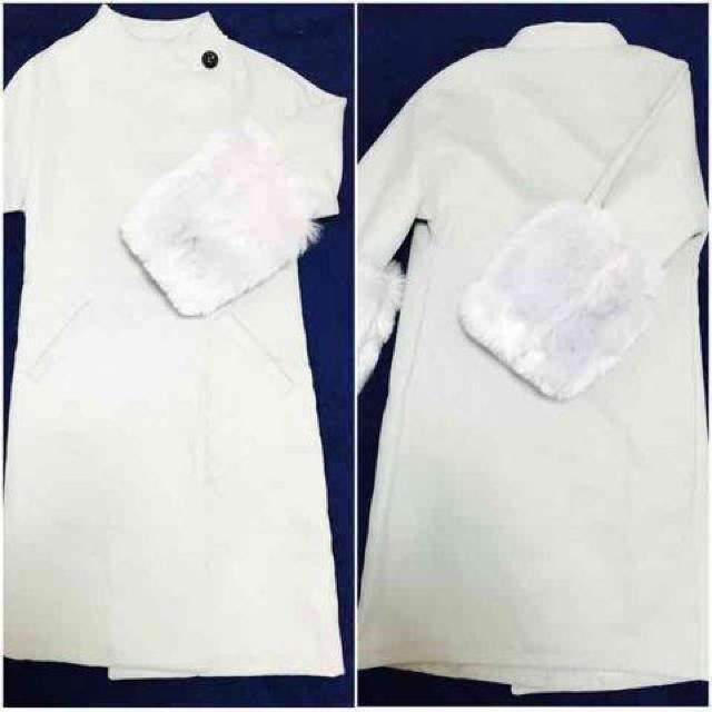 袖ボリュームリブファーグレー2wayコートノーカラーふわふわ < 女性ファッション 袖ボリュームリブファーグレー2wayコートノーカラーふわふわ < 女性ファッションの