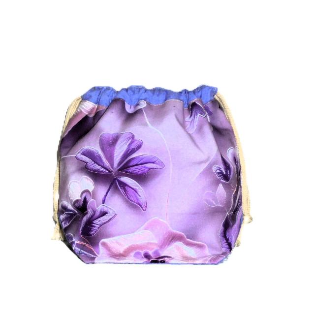 【底マチ幅が広い巾着】◆紫の花クレマチス×紫グラデーション×紫無地◆裏地あり巾着 < 女性ファッション 【底マチ幅が広い巾着】◆紫の花クレマチス×紫グラデーション×紫無地◆裏地あり巾着 < 女性ファッションの