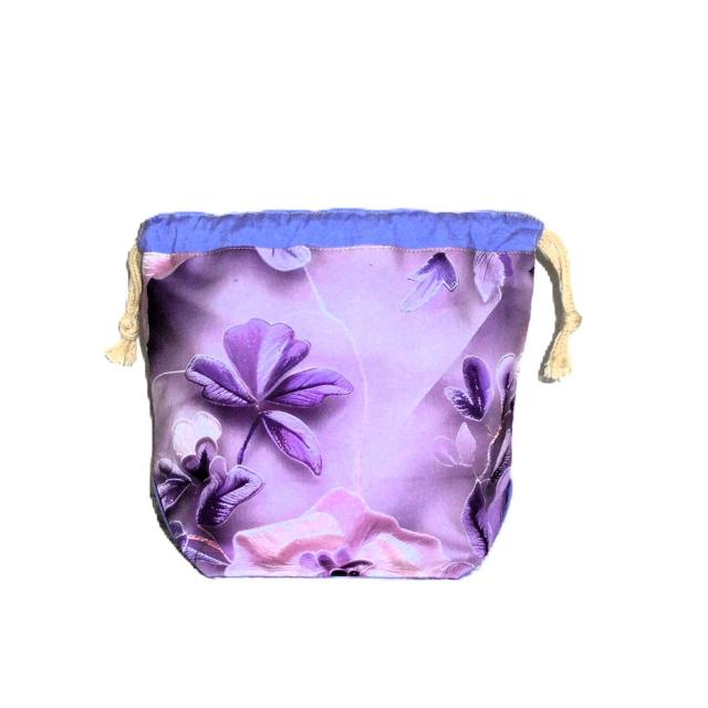 【底マチ幅が広い巾着】◆紫の花クレマチス×紫グラデーション×紫無地◆裏地あり巾着 < 女性ファッション 【底マチ幅が広い巾着】◆紫の花クレマチス×紫グラデーション×紫無地◆裏地あり巾着 < 女性ファッションの