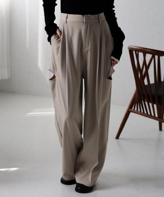 Bonjour Saganツイルサイドカットパンツ < 女性ファッション Bonjour Saganツイルサイドカットパンツ < 女性ファッションの