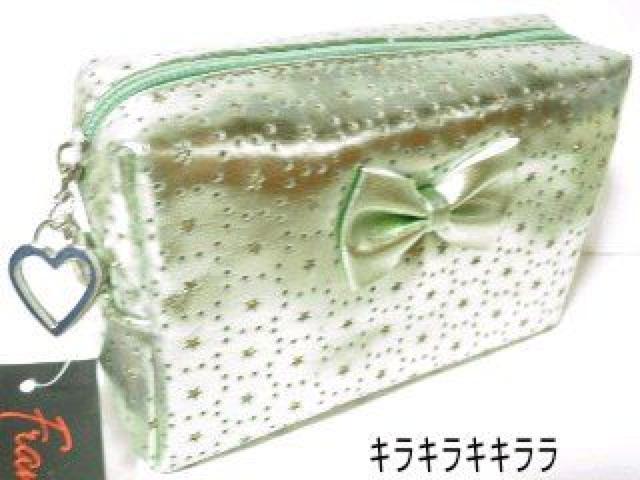 《New》リボン付★スター(星)キラメタ*ポーチ<グリーン> < 女性ファッション 《New》リボン付★スター(星)キラメタ*ポーチ<グリーン> < 女性ファッションの
