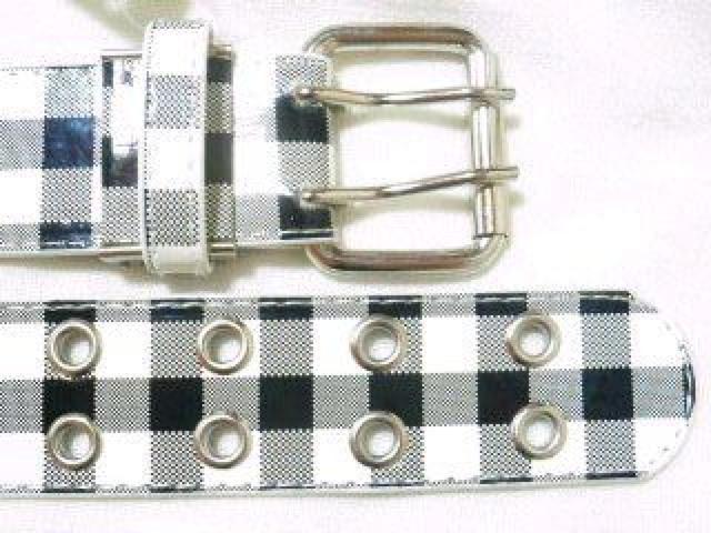 《New》キレカジ★エナメル*チェック柄・Wピン(2連ハトメ)ベルト<ブラックxホワイト> < 男性ファッション  《New》キレカジ★エナメル*チェック柄・Wピン(2連ハトメ)ベルト<ブラックxホワイト> < 男性ファッションの