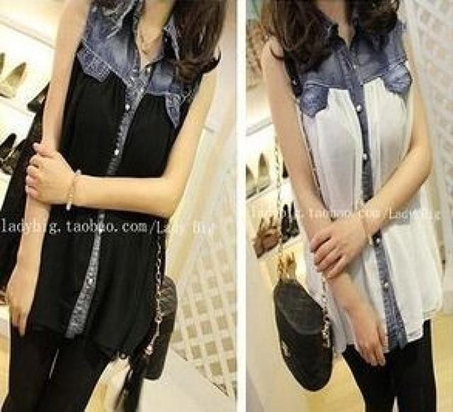 残1点790円★在庫処分セール デニム&シフォンシャツ◇白☆F < 女性ファッション  残1点790円★在庫処分セール デニム&シフォンシャツ◇白☆F < 女性ファッションの