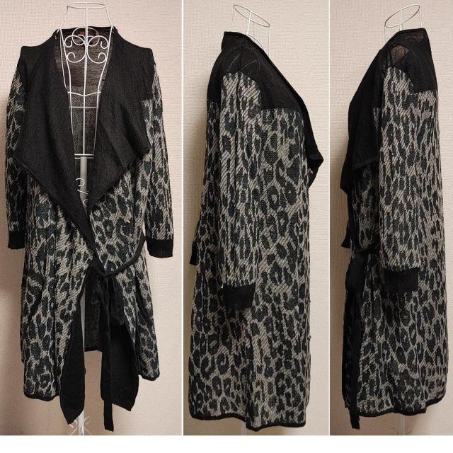 DIESEL XL■黒 レオパード柄★アルパカ 薄手 ロングカーディガン ニット コート ガウン ディーゼル ヒョウ柄 アニマル柄 < ブランド DIESEL XL■黒 レオパード柄★アルパカ 薄手 ロングカーディガン ニット コート ガウン ディーゼル ヒョウ柄 アニマル柄 < ブランドの