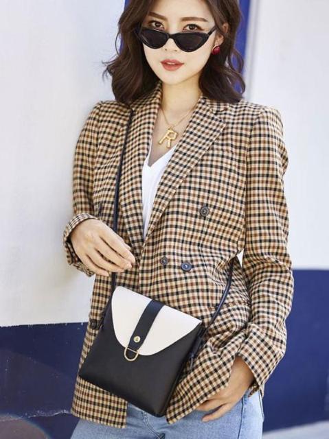 PU フェイクレザー カラーブロック ショルダーバッグ ポシェット < 女性ファッション  PU フェイクレザー カラーブロック ショルダーバッグ ポシェット < 女性ファッションの