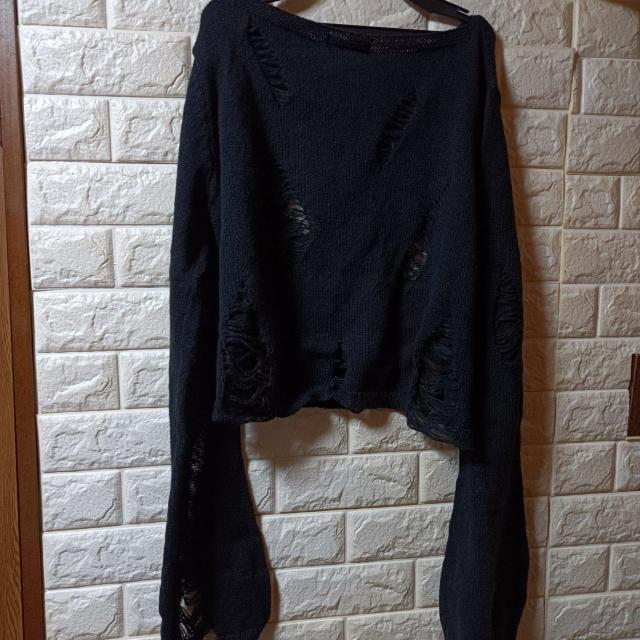 ROMWE★新品★ロングベルスリーブダメージニット/M < 女性ファッション  ROMWE★新品★ロングベルスリーブダメージニット/M < 女性ファッションの