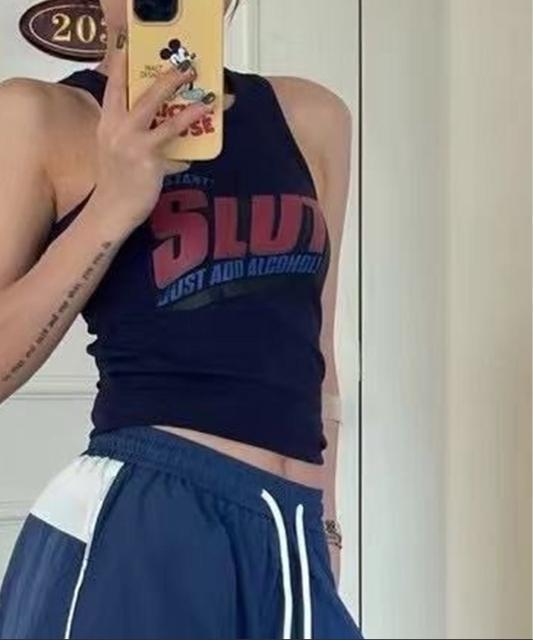 スッキリ細見え【新品】アメスリリブタンクトップ●紺 ネイビー●F フリー●韓国ファッション ストリート < 女性ファッション スッキリ細見え【新品】アメスリリブタンクトップ●紺 ネイビー●F フリー●韓国ファッション ストリート < 女性ファッションの