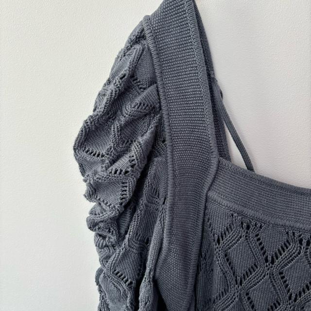 SNIDEL★スナイデル Sustainableクロシェパフスリニットワンピース ネイビー FREE ワンピース ロングワンピース < 女性ファッション SNIDEL★スナイデル Sustainableクロシェパフスリニットワンピース ネイビー FREE ワンピース ロングワンピース < 女性ファッションの