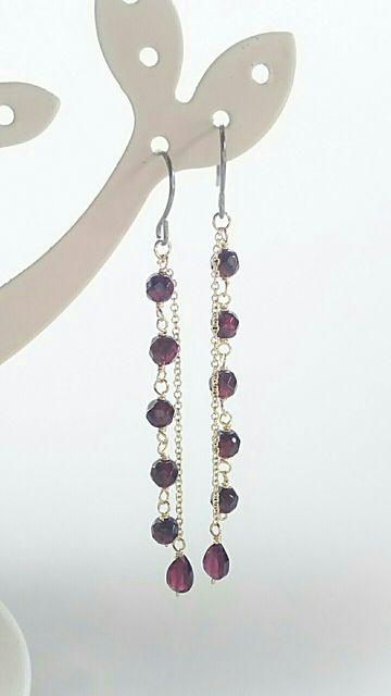 14kgf*ガーネットとチェーンのピアス* 17032 < 女性アクセサリー/時計  14kgf*ガーネットとチェーンのピアス* 17032 < 女性アクセサリー/時計の