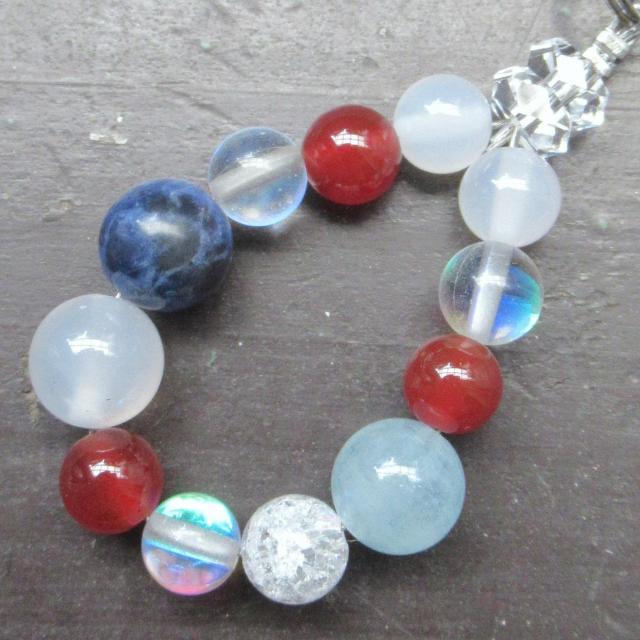 アクアマリンxカルセドニーxソーダライトストラップ < 家電/AV アクアマリンxカルセドニーxソーダライトストラップ < 家電/AVの