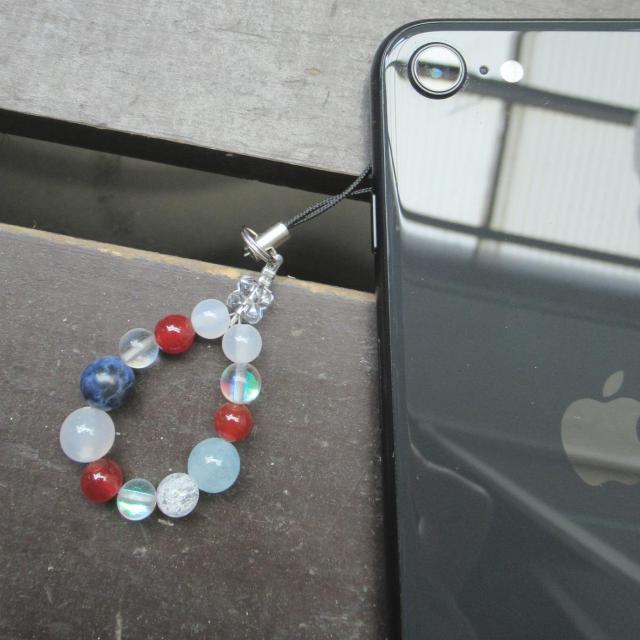 アクアマリンxカルセドニーxソーダライトストラップ < 家電/AV アクアマリンxカルセドニーxソーダライトストラップ < 家電/AVの