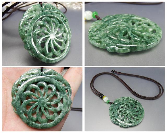 濃い緑ひすいジェダイト本翡翠デか螺旋菊花紋ヒキュウ彫刻天然石紐ネックレス < 女性アクセサリー/時計  濃い緑ひすいジェダイト本翡翠デか螺旋菊花紋ヒキュウ彫刻天然石紐ネックレス < 女性アクセサリー/時計の