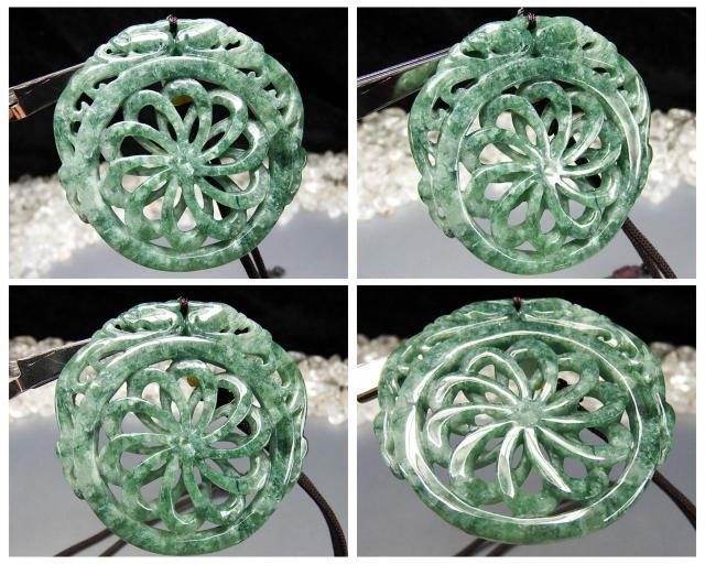 濃い緑ひすいジェダイト本翡翠デか螺旋菊花紋ヒキュウ彫刻天然石紐ネックレス < 女性アクセサリー/時計  濃い緑ひすいジェダイト本翡翠デか螺旋菊花紋ヒキュウ彫刻天然石紐ネックレス < 女性アクセサリー/時計の