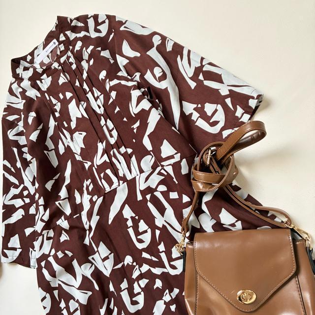 ◆美品◆ブージュルード◆大きいサイズ感◆総柄マキシワンピース◆五分袖◆ブラウン◆ < ブランド  ◆美品◆ブージュルード◆大きいサイズ感◆総柄マキシワンピース◆五分袖◆ブラウン◆ < ブランドの