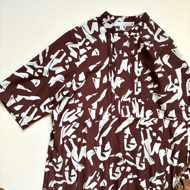 ◆美品◆ブージュルード◆大きいサイズ感◆総柄マキシワンピース◆五分袖◆ブラウン◆ < ブランド  ◆美品◆ブージュルード◆大きいサイズ感◆総柄マキシワンピース◆五分袖◆ブラウン◆ < ブランドの