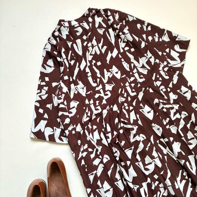 ◆美品◆ブージュルード◆大きいサイズ感◆総柄マキシワンピース◆五分袖◆ブラウン◆ < ブランド  ◆美品◆ブージュルード◆大きいサイズ感◆総柄マキシワンピース◆五分袖◆ブラウン◆ < ブランドの