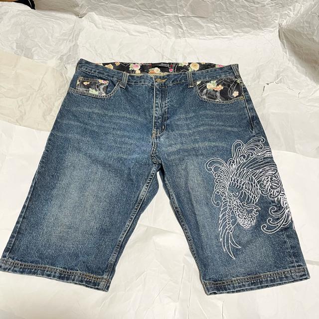 【Dominate / ドミネイト】 刺繍 / デニム ハーフパンツ W97 < 男性ファッション  【Dominate / ドミネイト】 刺繍 / デニム ハーフパンツ W97  < 男性ファッションの