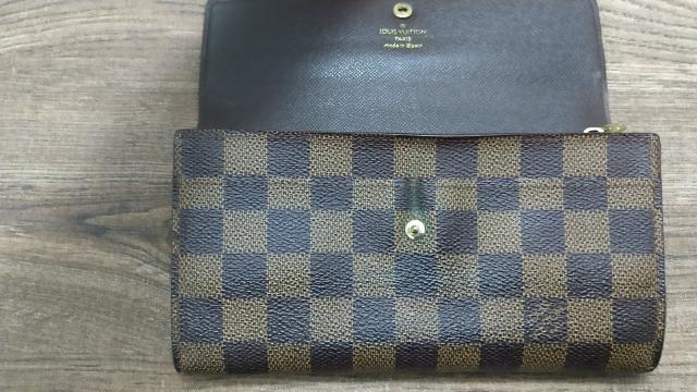 美品国内正規品ダミエ柄二折り長財布エベヌポシェット ポルトモネ カルトクレディ < ブランド 美品国内正規品ダミエ柄二折り長財布エベヌポシェット ポルトモネ カルトクレディ < ブランドの