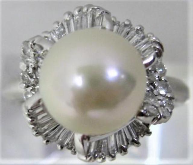 Pt900プラチナ リング指輪 パール9.8mm アコヤ真珠 ダイヤ0.91ct < 女性アクセサリー/時計  Pt900プラチナ リング指輪 パール9.8mm アコヤ真珠 ダイヤ0.91ct  < 女性アクセサリー/時計の