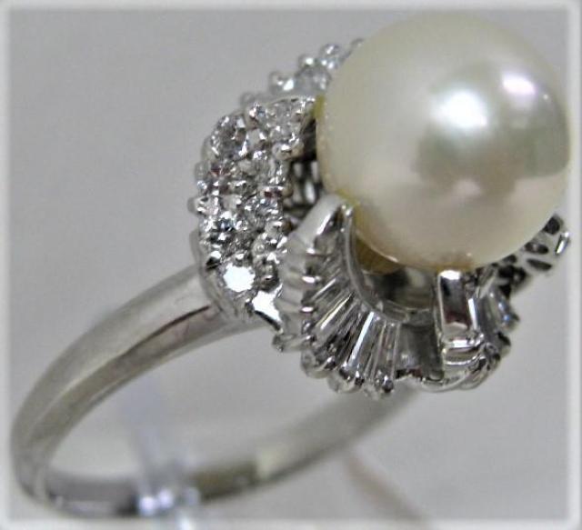 Pt900プラチナ リング指輪 パール9.8mm アコヤ真珠 ダイヤ0.91ct < 女性アクセサリー/時計  Pt900プラチナ リング指輪 パール9.8mm アコヤ真珠 ダイヤ0.91ct < 女性アクセサリー/時計の