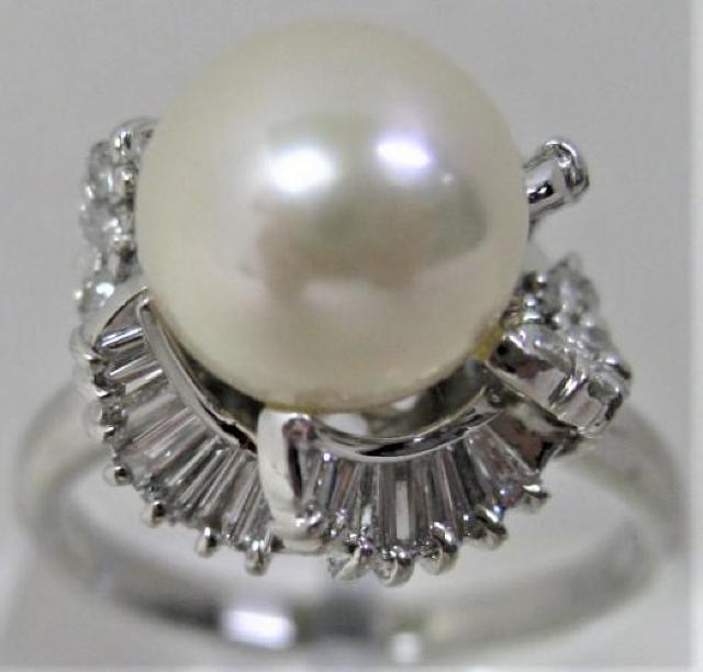 Pt900プラチナ リング指輪 パール9.8mm アコヤ真珠 ダイヤ0.91ct < 女性アクセサリー/時計  Pt900プラチナ リング指輪 パール9.8mm アコヤ真珠 ダイヤ0.91ct < 女性アクセサリー/時計の
