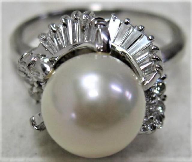 Pt900プラチナ リング指輪 パール9.8mm アコヤ真珠 ダイヤ0.91ct < 女性アクセサリー/時計  Pt900プラチナ リング指輪 パール9.8mm アコヤ真珠 ダイヤ0.91ct < 女性アクセサリー/時計の