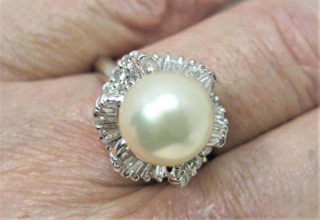 Pt900プラチナ リング指輪 パール9.8mm アコヤ真珠 ダイヤ0.91ct < 女性アクセサリー/時計  Pt900プラチナ リング指輪 パール9.8mm アコヤ真珠 ダイヤ0.91ct < 女性アクセサリー/時計の