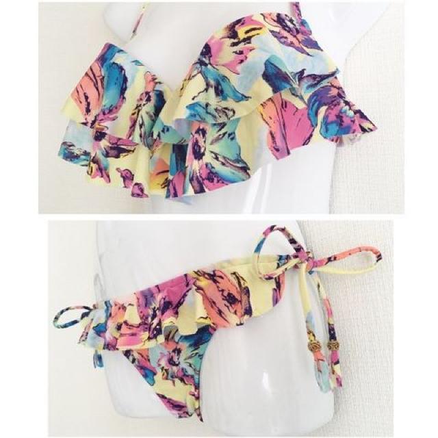 レモンイエローフラワーフリルビキニ水着リボンタッセルリゾート < 女性ファッション レモンイエローフラワーフリルビキニ水着リボンタッセルリゾート < 女性ファッションの