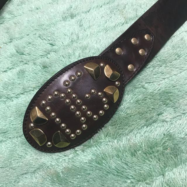 正規品 ドルチェ&ガッバーナ スタッズ レザーベルト 茶×金 85cm < ブランド  正規品 ドルチェ&ガッバーナ スタッズ レザーベルト 茶×金 85cm < ブランドの