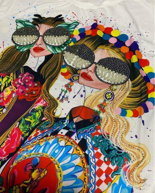 ゆったりtシャツ キラキララインストーン パール付き サングラスガール ホワイト 大きいサイズ < 女性ファッション ゆったりtシャツ キラキララインストーン パール付き サングラスガール ホワイト 大きいサイズ < 女性ファッションの