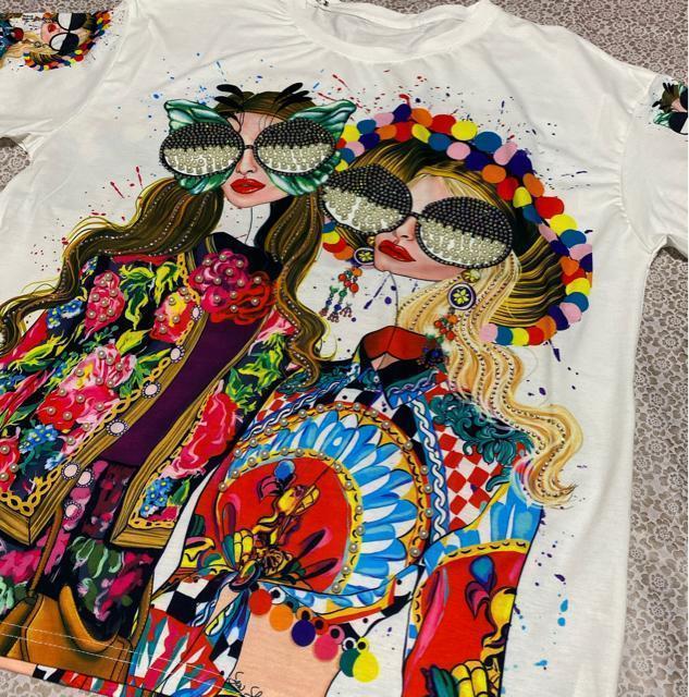 ゆったりtシャツ キラキララインストーン パール付き サングラスガール ホワイト 大きいサイズ < 女性ファッション ゆったりtシャツ キラキララインストーン パール付き サングラスガール ホワイト 大きいサイズ < 女性ファッションの