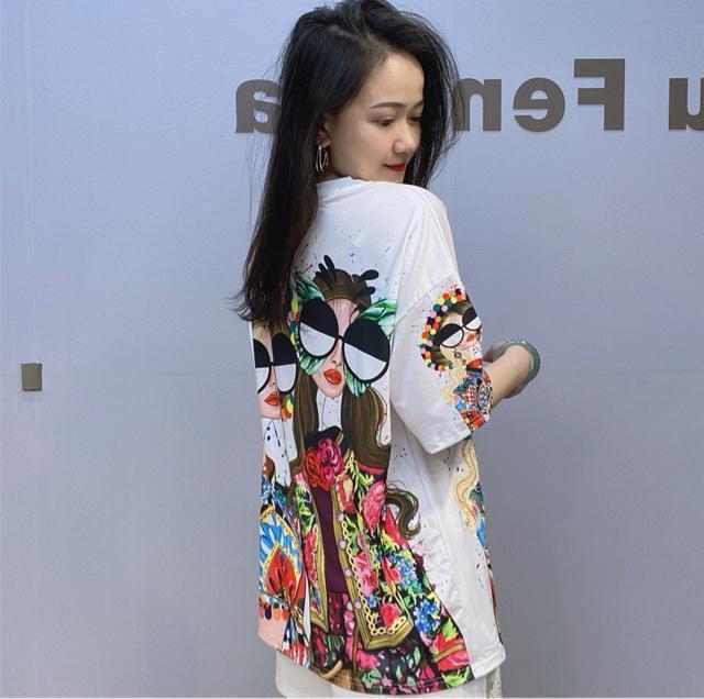 ゆったりtシャツ キラキララインストーン パール付き サングラスガール ホワイト 大きいサイズ < 女性ファッション ゆったりtシャツ キラキララインストーン パール付き サングラスガール ホワイト 大きいサイズ < 女性ファッションの